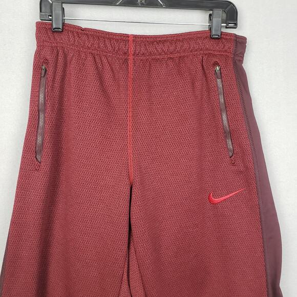 Nike Men's Size M Therma-Fit Track Pant Joggers Maroon Burgundy Red Stripe Mesh - Picture 3 of 10